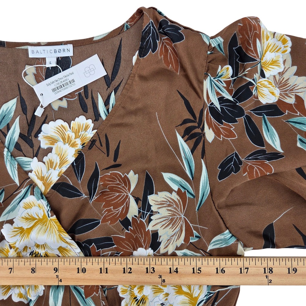 Baltic Born Sicily Satin Maxi Dress L Mocha Brown Floral - Picture 5 of 10